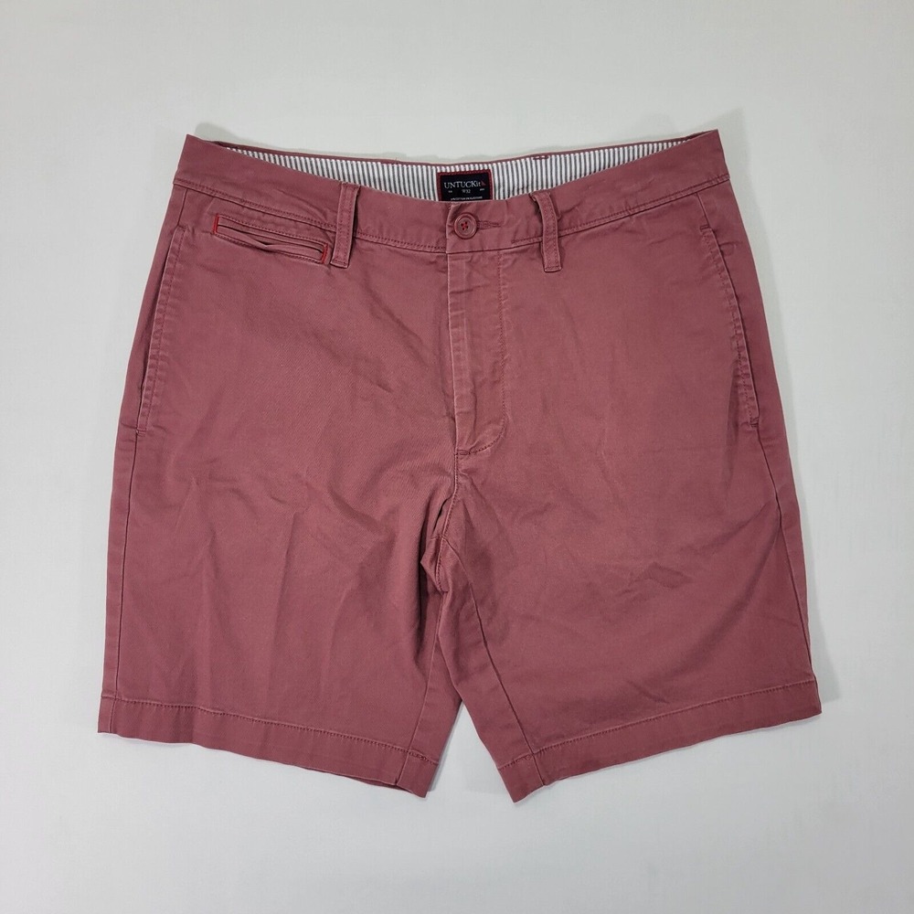 UNTUCKit Men's Size 32" St. Vincent Flat Front‎ Gray Stretch Chino Shorts Maroon